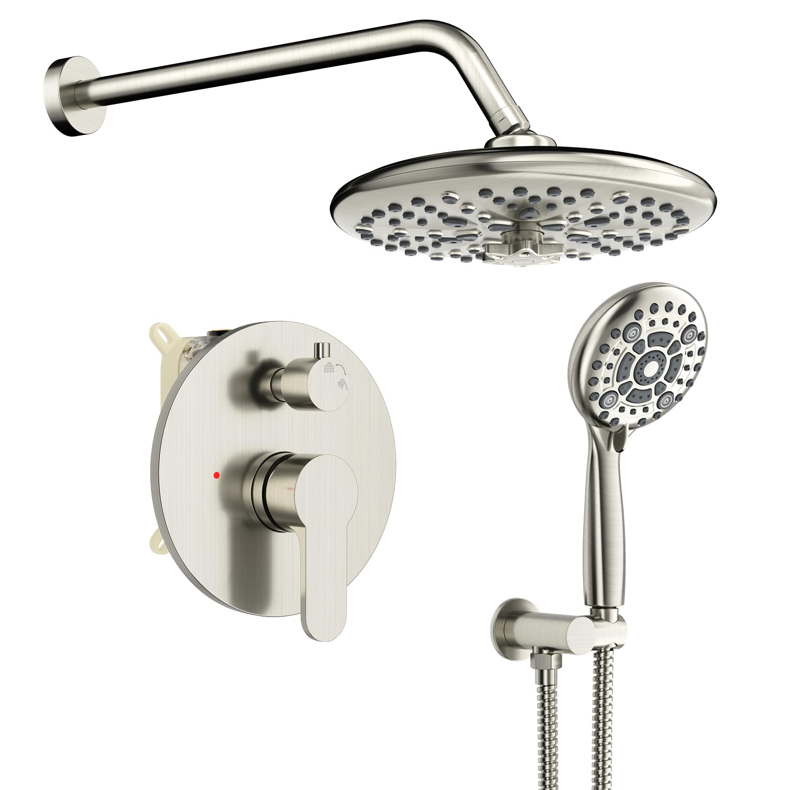 SR SUN RISE Shower Faucet - 10 Inch Multifunctional High Pressure Shower Head System with Handheld Shower Head Fixtures - Valve Included - Brushed NickelWaterSense