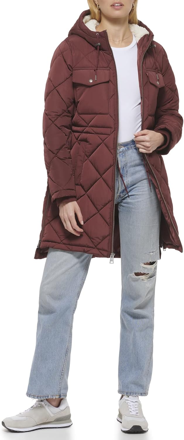 Levi's Women's Soft Sherpa Lined Diamond Quilted Long Parka Jacket (Standard & Plus Sizes) - Image 2