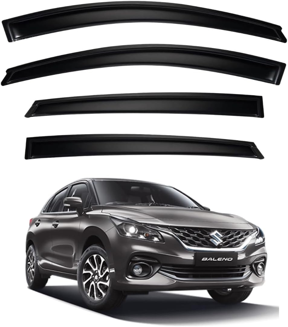 Premium Smoke Car Door Visor Front+Rear Sun/Rain Guard Outside Mount Tape-On Window Visors Compatible with Suzuki Baleno (2025)