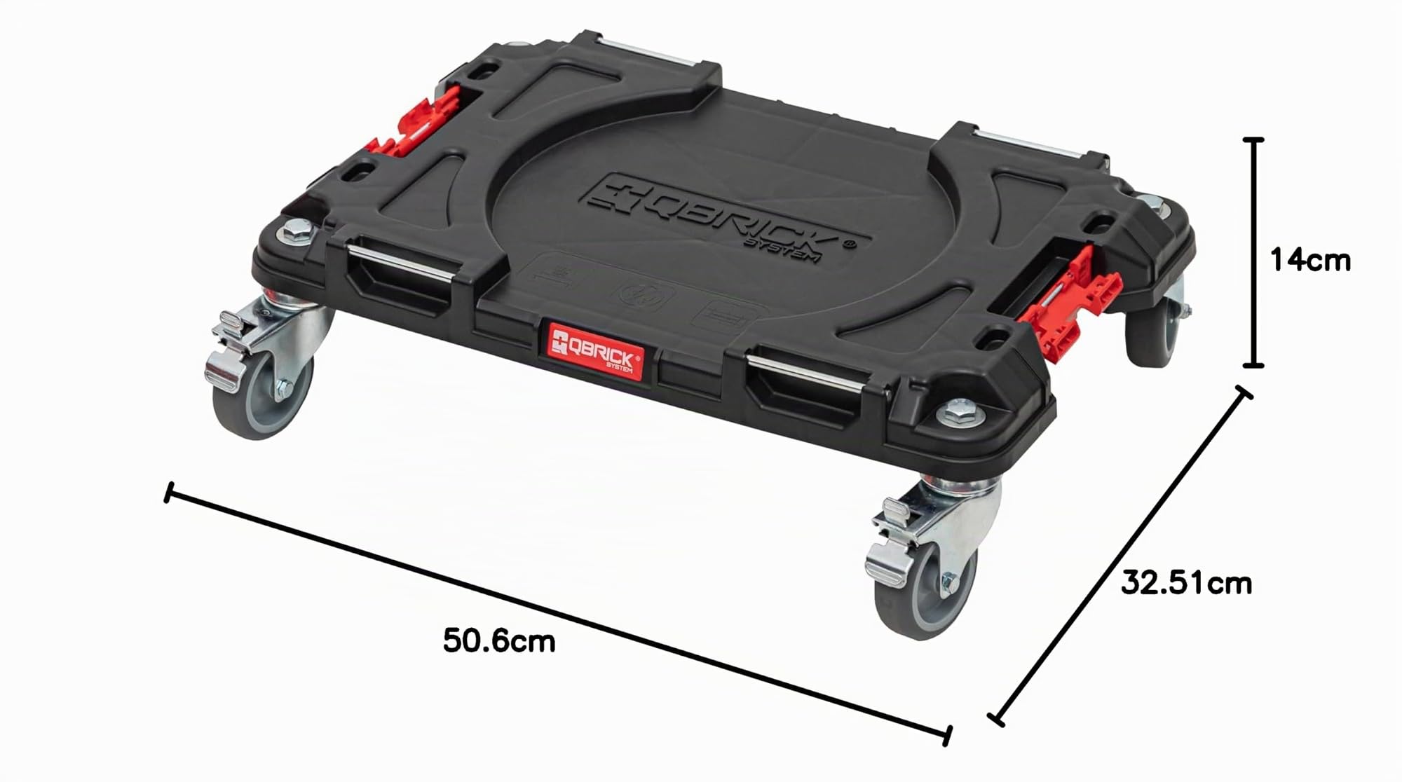 Qbrick System Chariot À roulettes Plateforme De Transport Capacité 100 kg Déménageur Roulant 506 x 325 x 140 mm Noir Rouge Pro