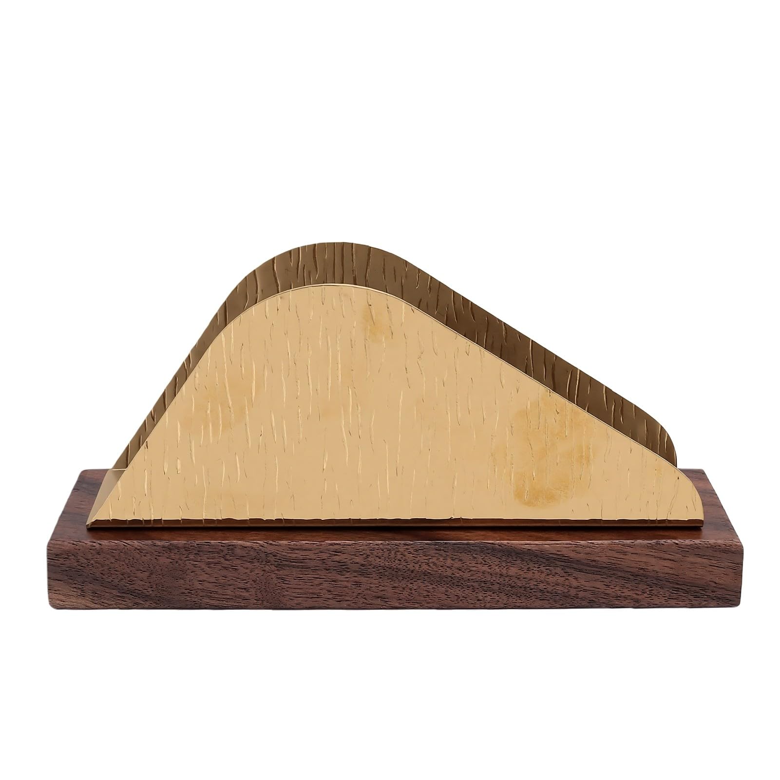 Servilletero de Gran Capacidad de Estilo Nórdico | Soporte de Pañuelos de Acero Inoxidable Dorado con Base de Madera para Mesa, Cocina, Restaurante y Cafetería (joroba única)