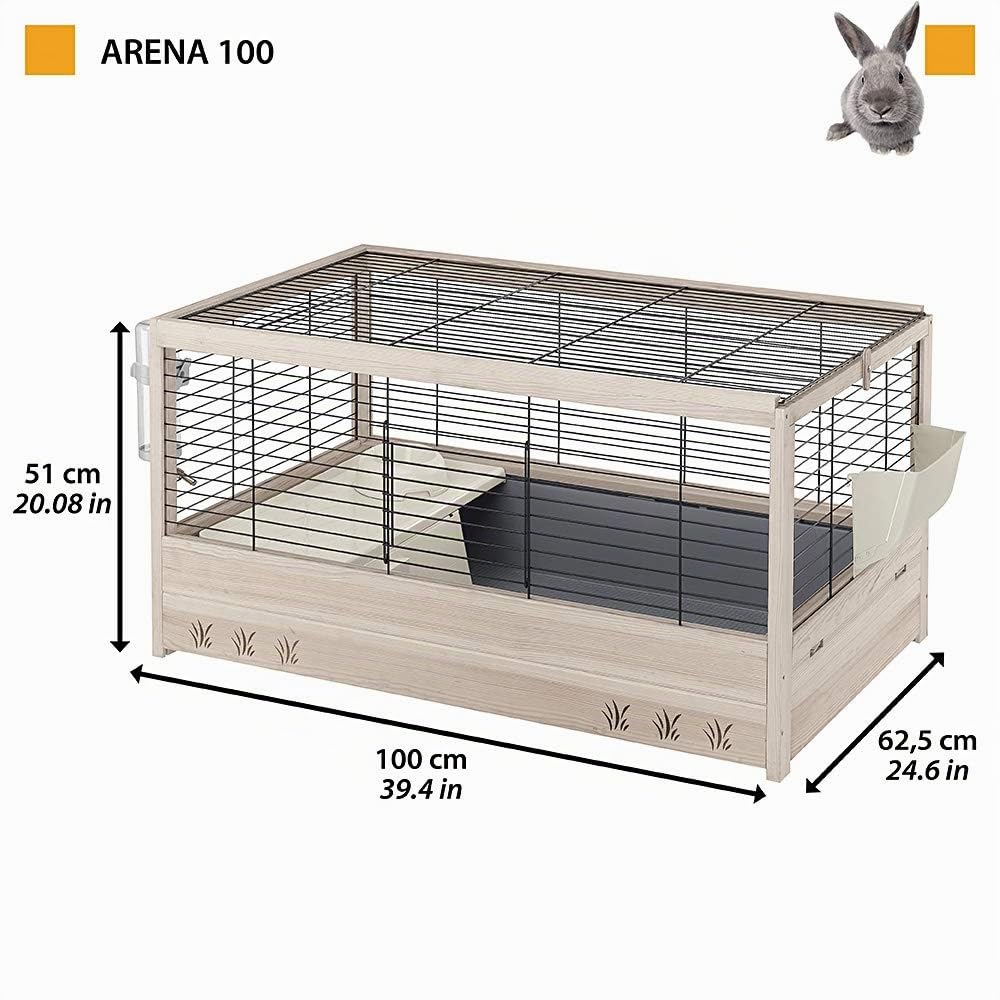 Ferplast Cage en Bois FSC pour Lapins Arena 100, pour cochons d'Inde, Accessoires Inclus