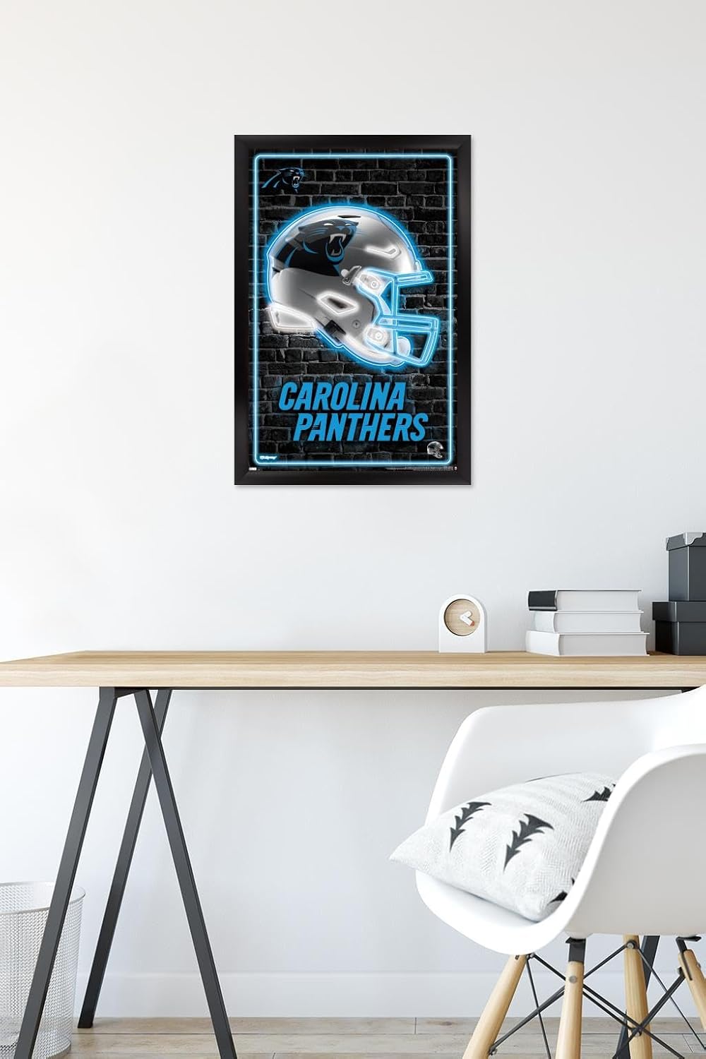 Trends International NFL Carolina Panthers - Neon Helmet 23 Wall Poster, 22.4L x 14.7W, Black Framed Version
