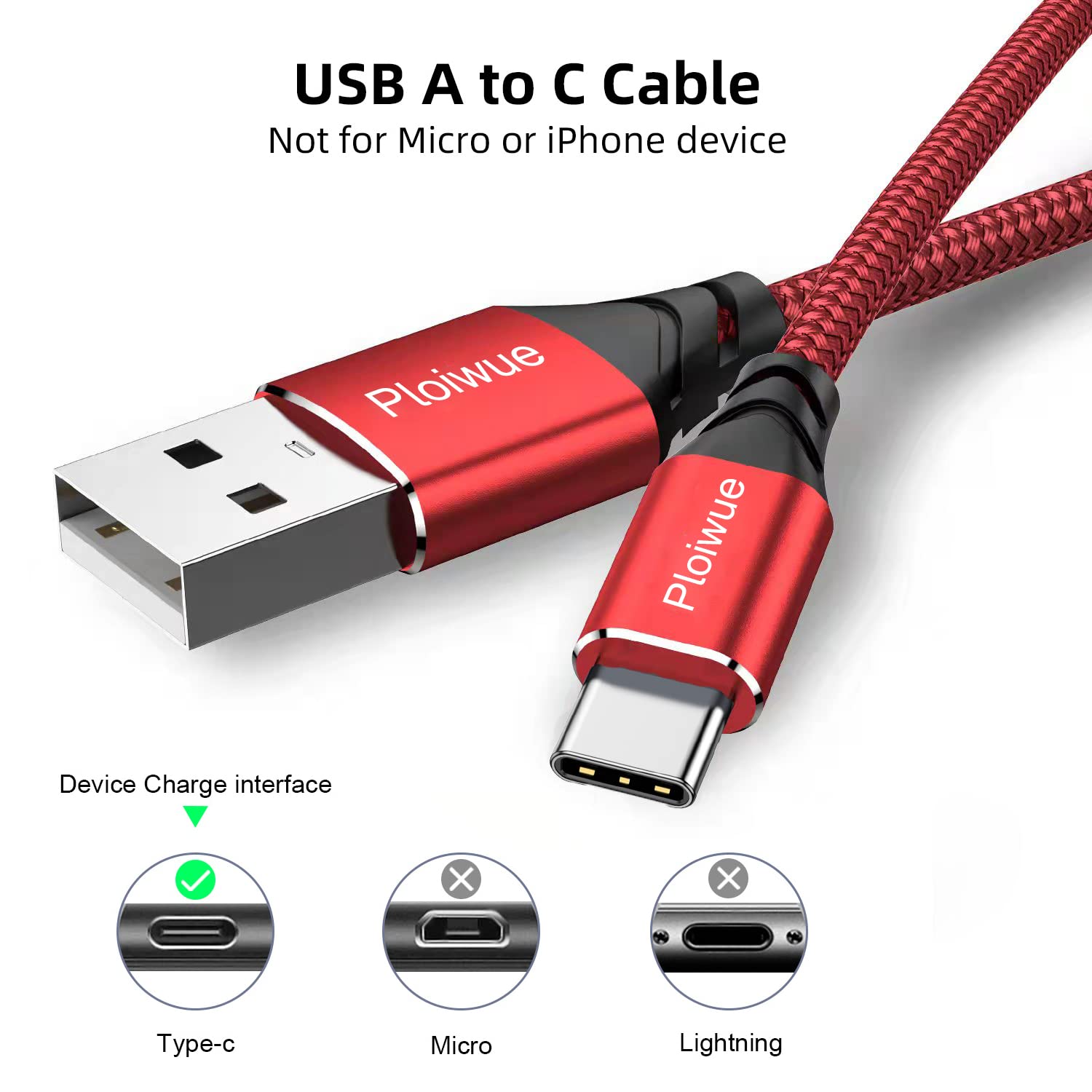 Lot de 2 câbles USB C - 3 m - Câble de charge USB de type C - En nylon tressé - Pour manette PS5, manette PS5 DualSense Xbox Series X/S, Sony, Samsung Galaxy S20 S21, Nintendo Switch (rouge)