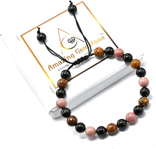 Miniatura 6 de Taurus Zodiac Crystal Bracelet - Rhodonite Mariyam Jasper Black Tourmaline Birthstone Bracelets Women Men Healing Calming Anxiety Stress Relief