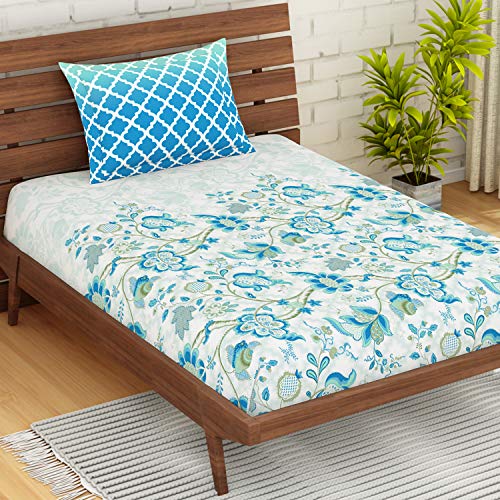 Image of Spaces Atrium 144 TC 100% Cotton King Size Double Bedsheet with 2 Pillow Covers (Floral, 88 inch X 108 inch Inches) - Strawberry