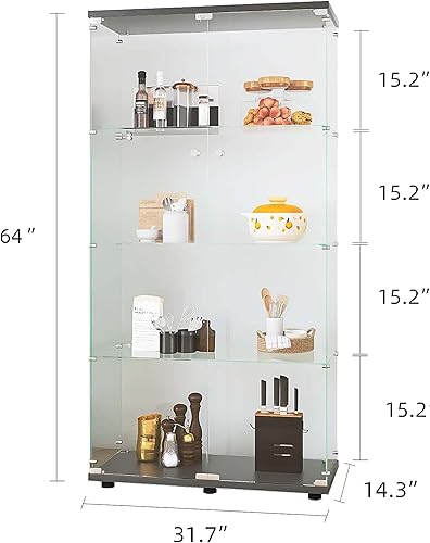 Miniatura 2 de APRILSOUL Vitrina de cristal con 4 estantes, gabinetes Curio de puertas dobles, jaula de exhibición de pie, para sala de estar, dormitorio, oficina,