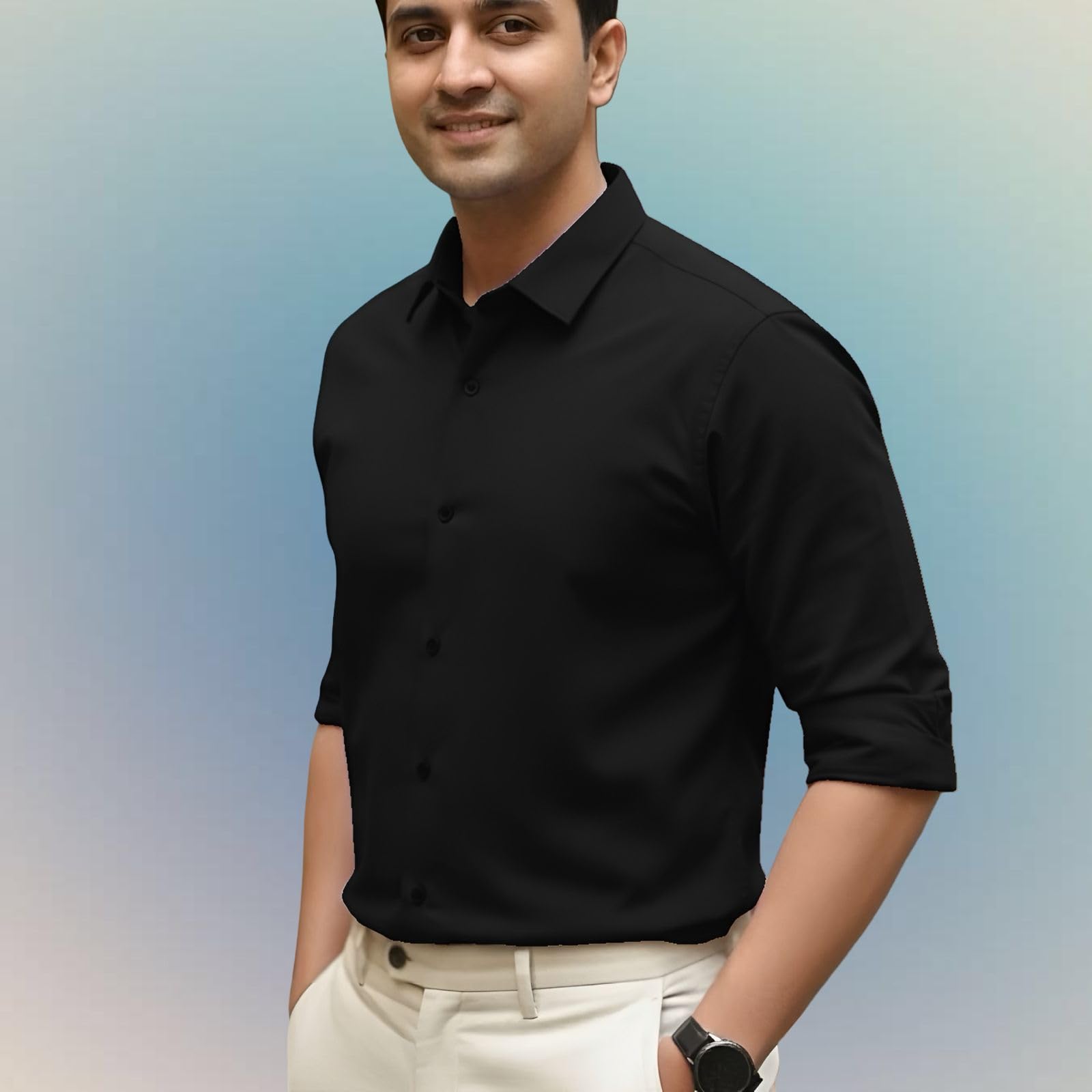 Men’s Casual Cotton Blend Shirt | Regular Fit | Full Sleeve | Solid Design-picture-34
