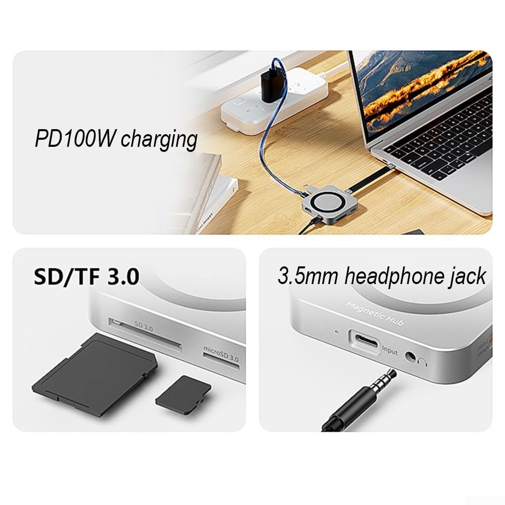 Magnetyczna obudowa SSD M.2 2230 NVMe ze stopu aluminium, szara, 10 Gb/s, 4K 60 Hz, USB-C, czytnik kart SDTF, kompaktowa konstrukcja, 69,5 x 69,5 mm