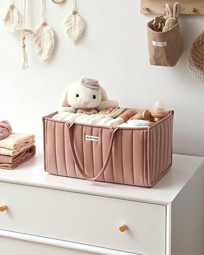 Miniatura 7 de Blissful Diary Organizador de pañales para bebé, elegante cesta de almacenamiento para artículos esenciales para recién nacidos y estación de