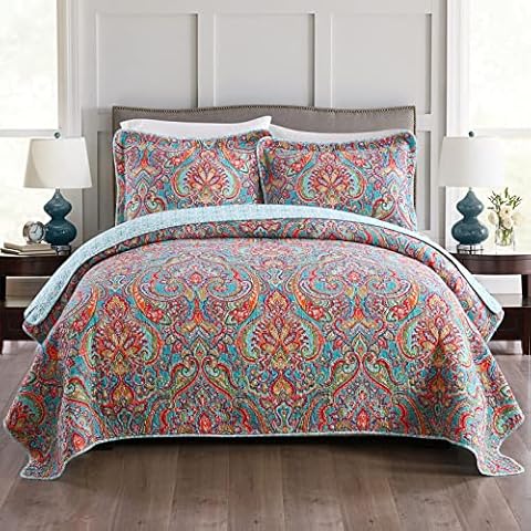 HoneiLife Bedspread Quilt Set Twin - 2 Piece Cotton Bedspreads Luxurious Coverlet Lightweight Bedcover Warm Bedding Set All Season Quilts-Damask Cover