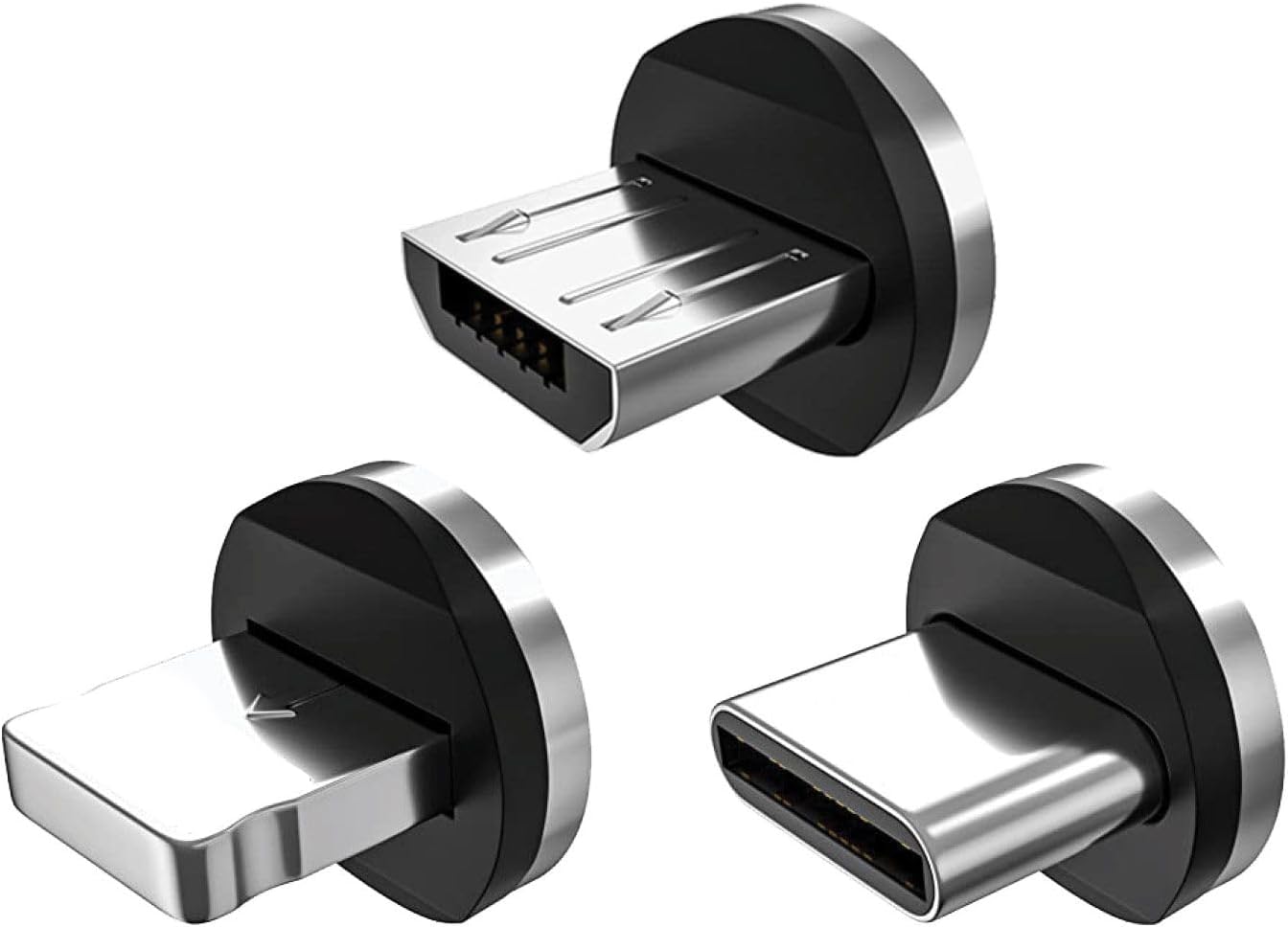 Statik Magnetic Connectors for Magnetic Charging Cable - 3-Pack USB-C, Micro USB and i-Product Magnetic Adapters for Magnetic Cable Chargers - Easily Snaps Into Place & Compatible to All Devices