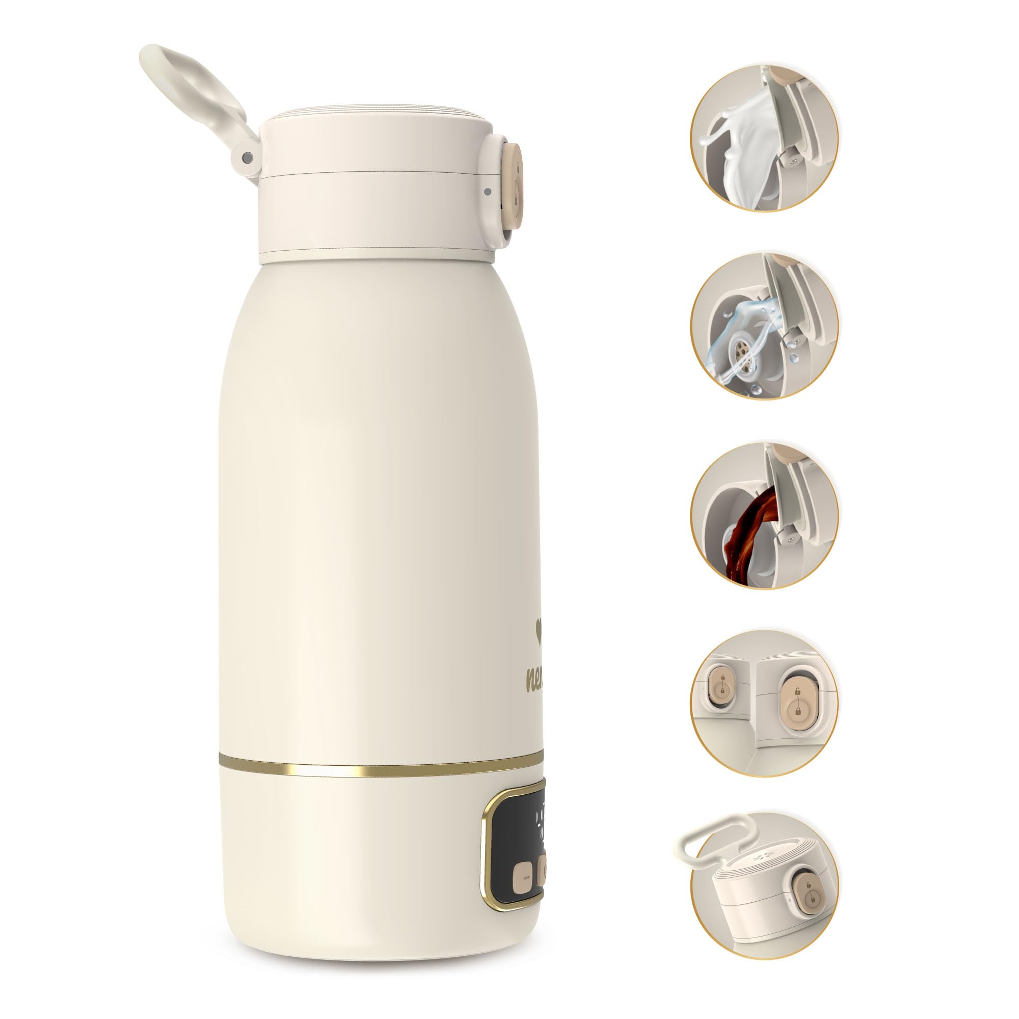 NENO Savia Flaschenwärmer Baby Unterwegs - Babyflaschen Wärmer Tragbar - Mobiler Fläschchenwärmer - 500 ml Kapazität - Erwärmung bis 55 °C - Schnelle Aufheizung und Lange Akkulaufzeit