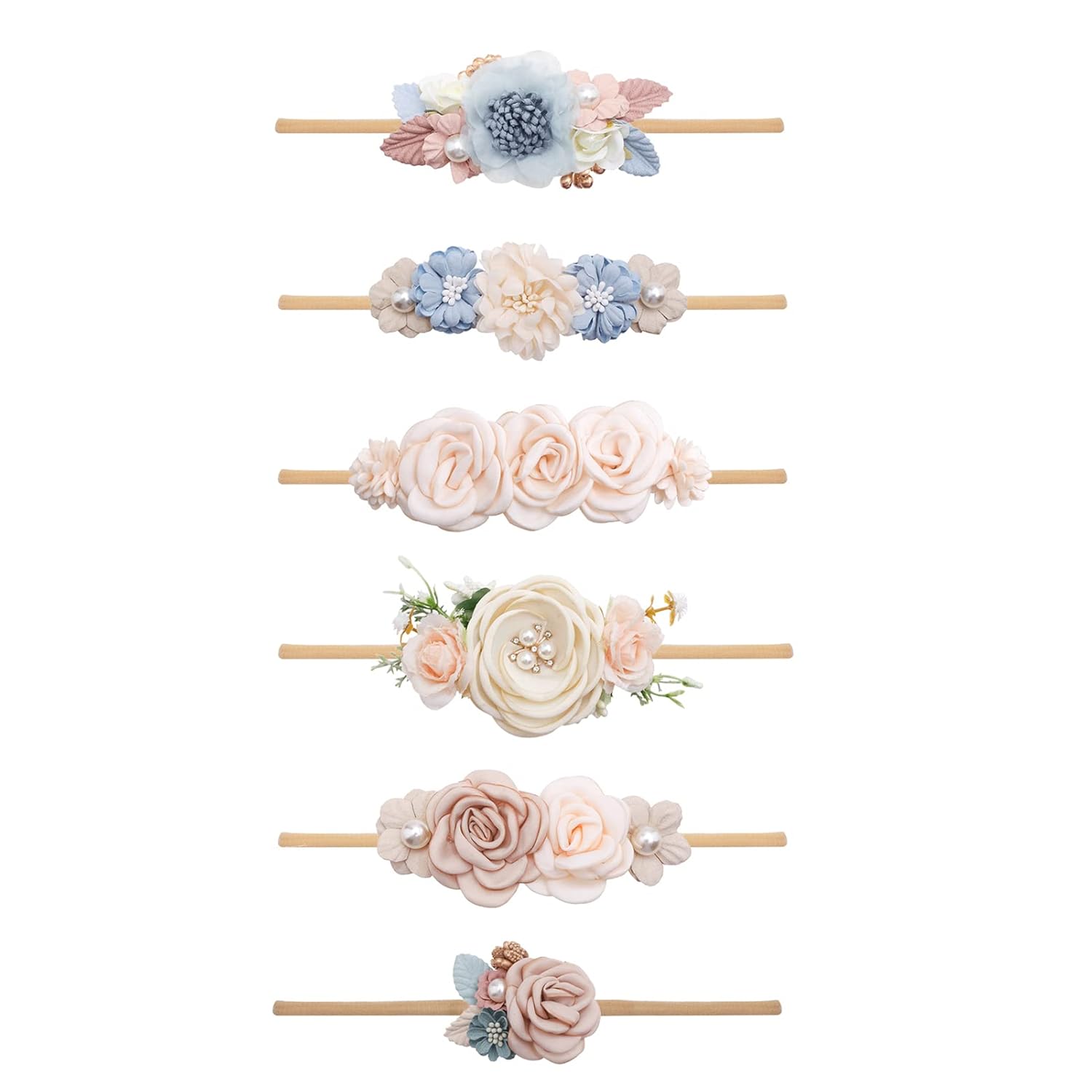 Baby Girl Flower Headband 6 PCS Elastic Hairbands Handmade Nylon Bows Headbands Chic Floral Hair Accessories Kids Gifts for Newborn Infant Toddlers - Image 2