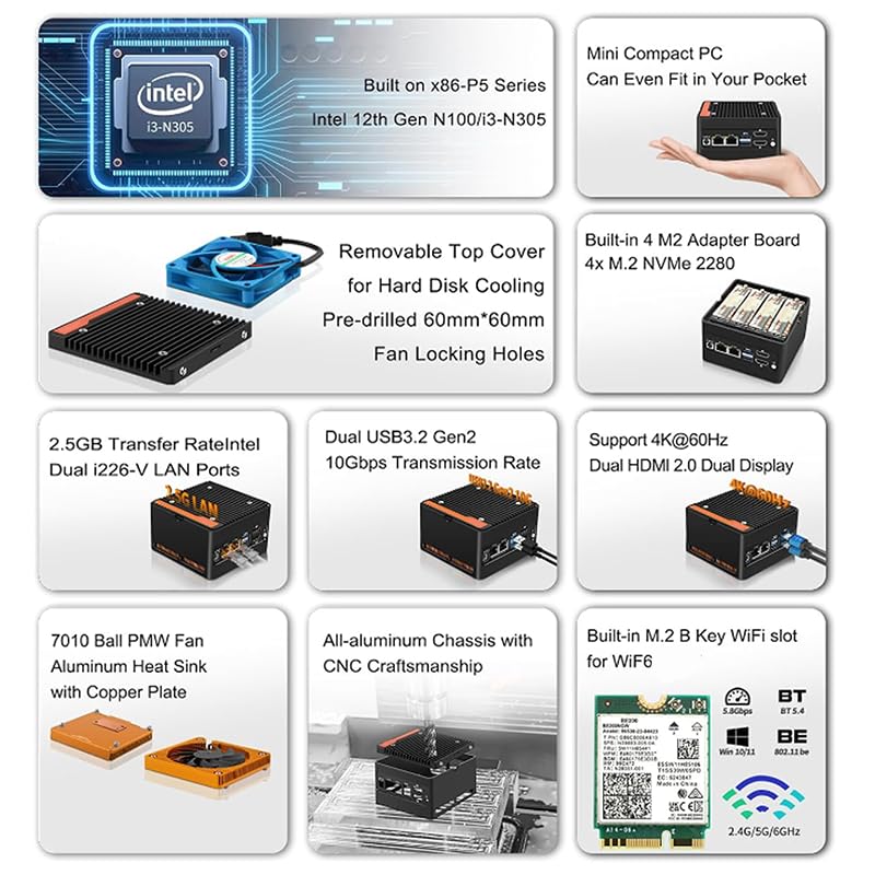 Amazon.co.jp: ミニPC 第12世代 N305 NAS小型ホスト、4x M.2 NVMe