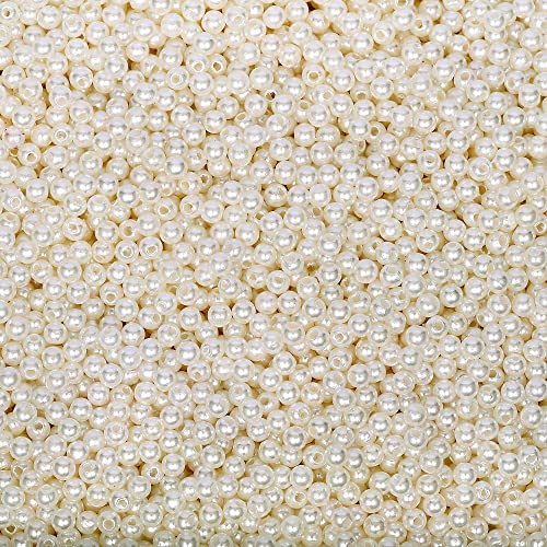 AceFun Pearl Beads for Jewelry Making 2400pcs 4mm Pearl Craft Beads with Hole Loose Fake Pearls Small Faux Pearls for Jewelry Making Bracelet Necklace DIY Sewing Decor and Vase Filler