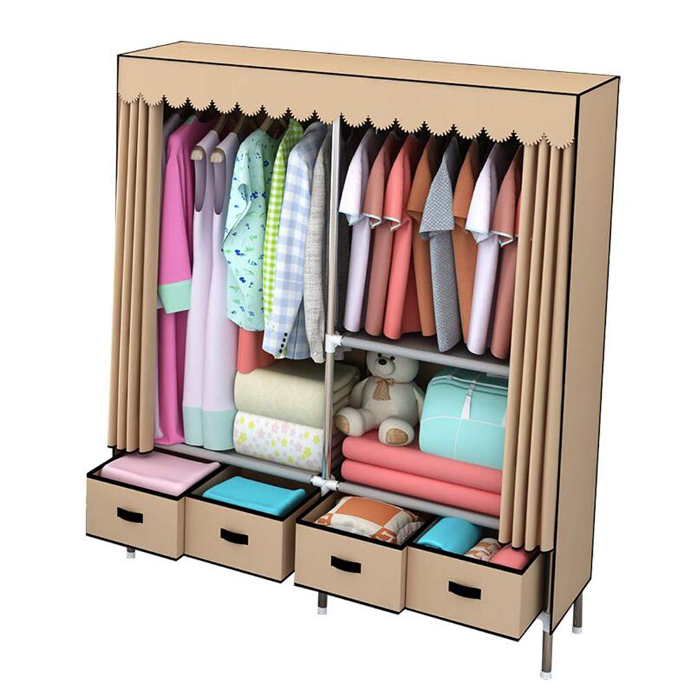 Armario de tela portátil khaki de 162x45x168cm para organizar ropa