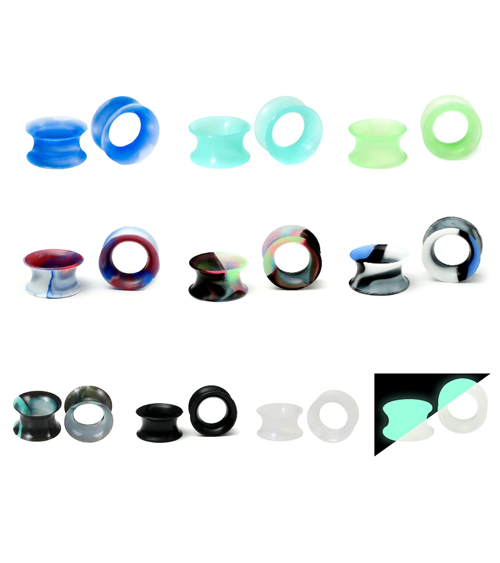 Lot De 9 Paires De Plugs D'oreille En Silicone - Pour Piercing Et Stretching - Taille Au Choix - 6