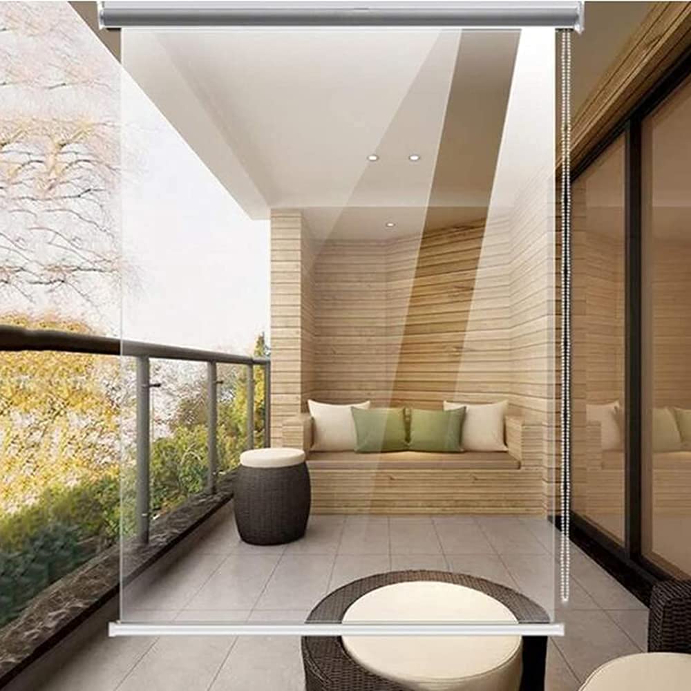 ZJCQARoller Blind Clear Doors Windows Partition, PVC Waterproof Roller Screen Balcony Office ZJCQACustomizable Size(Size:160x285cm/63 x112.2)