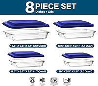 Vista 2 de Juego de 8 platos para hornear de vidrio profundo con tapas de plástico, juego de utensilios rectangulares de vidrio con tapas, moldes para hornear