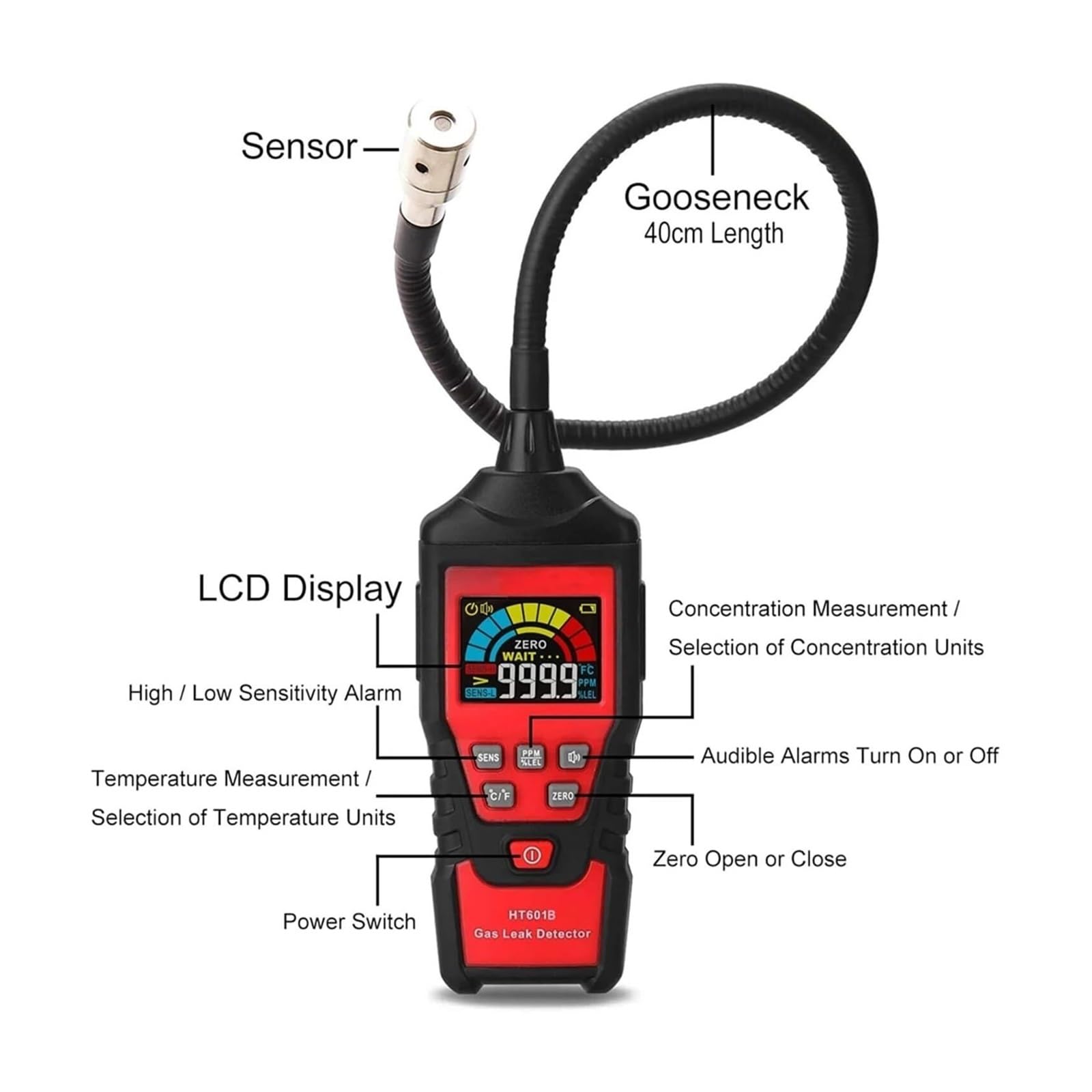 monitor di co2, Rilevatore Di Gas Per Perdite HT601A HT601B 0 1000 Ppm Allarme Sonoro E Display Metano Naturale Infiammabile Per Lavoro Casa per casa, ufficio, auto(Ht601b)