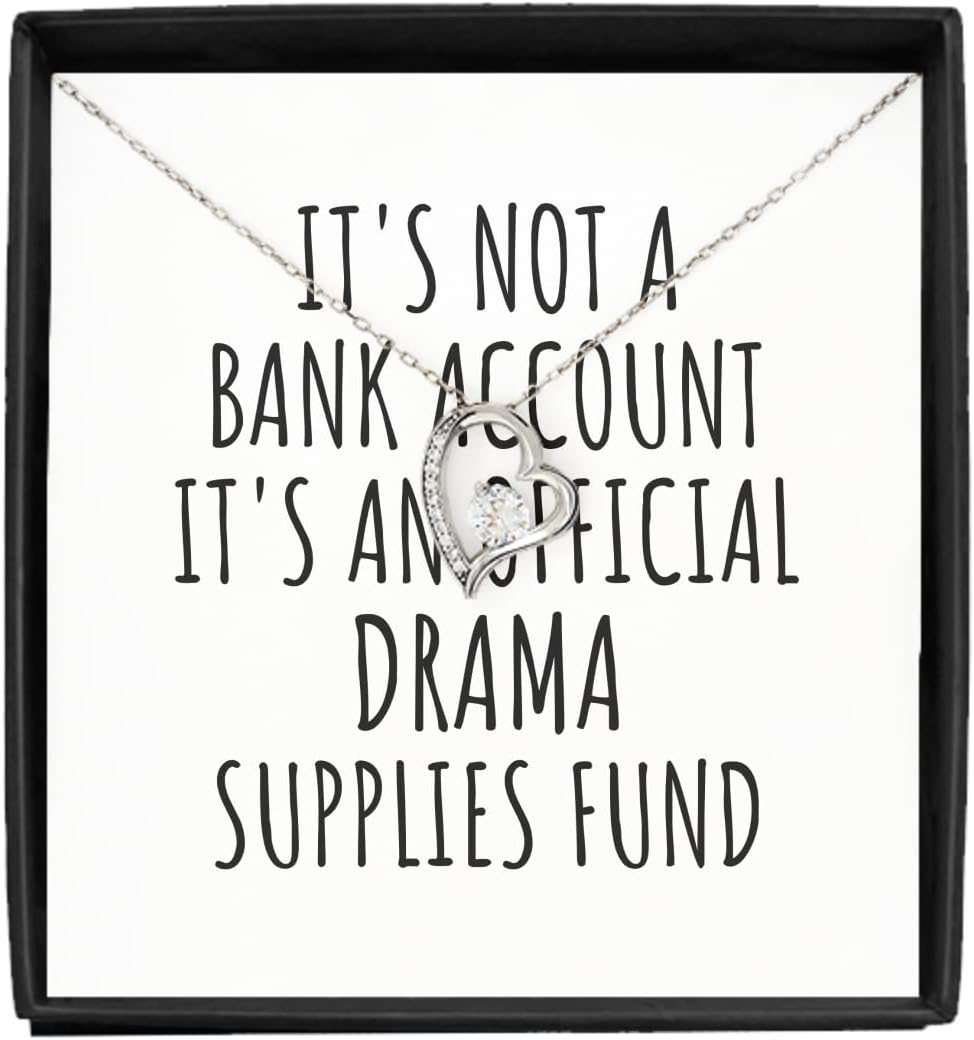 EzGift Funny Drama Necklace Pendant Its Not A Bank Account Official Supplies Fund Hilarious Gift Idea Hobby Lover Sarcastic Quote Fan Gag Jewelry With Chain Message Card Box