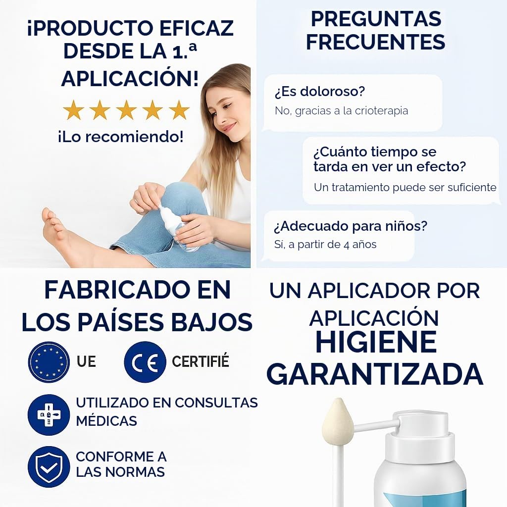 Aerosol de crioterapia para verrugas – manos y pies – 170 ml – 60 tratamientos – eliminación rápida y eficaz