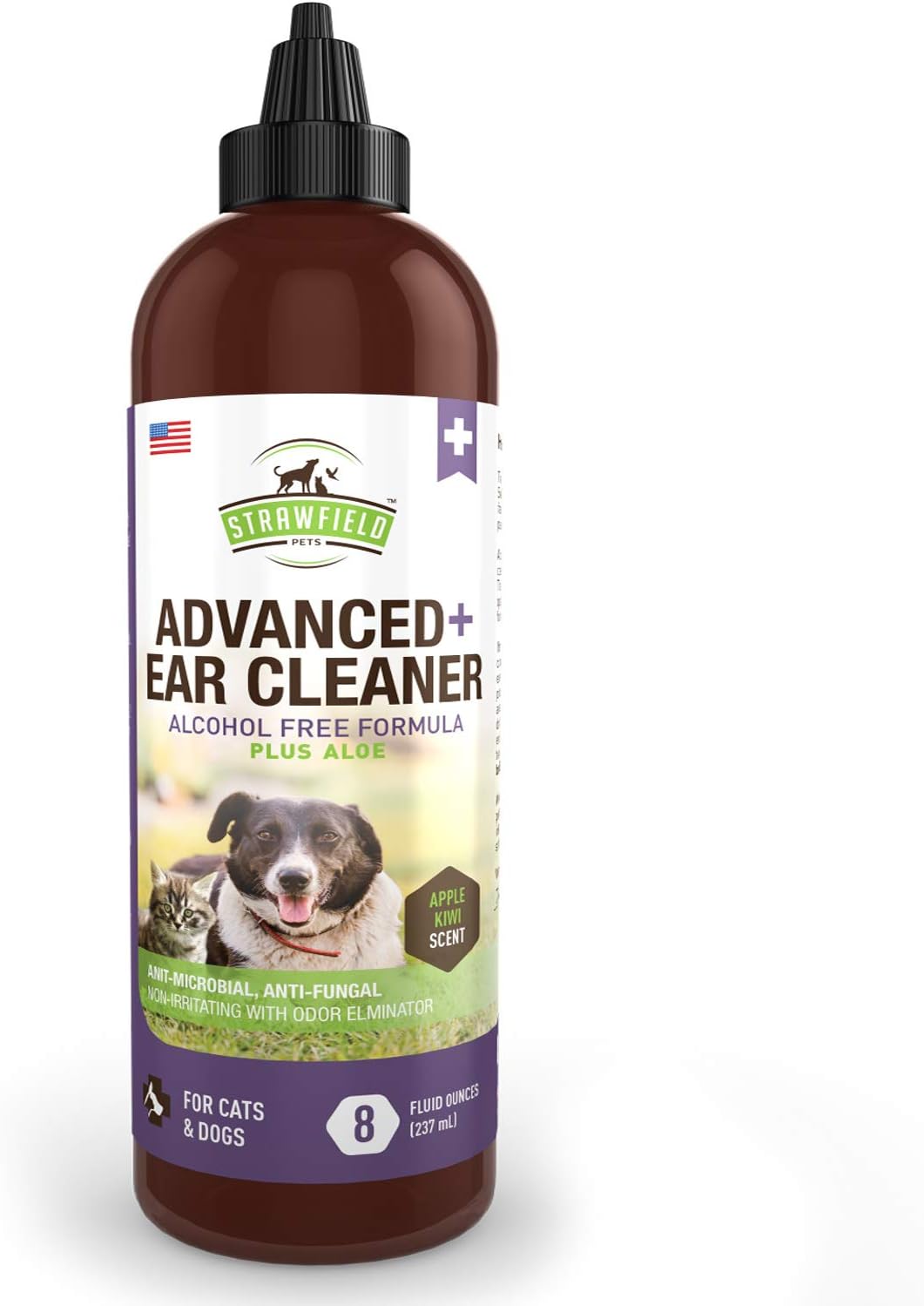 Strawfield Pets Dog Ear Cleaner Solution - Pet Cleaning Ear Wash for Dogs Cats - 8 oz, USA