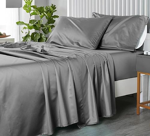 Royal Tradition Juego de sábanas de algodón puro, bolsillos extra profundos (22 pulgadas), 608 hilos, tamaño California King, color gris Royal Tradition Juego de sábanas de algodón puro, bolsillos extra profundos (22 pulgadas), 608 hilos, tamaño California King, color gris