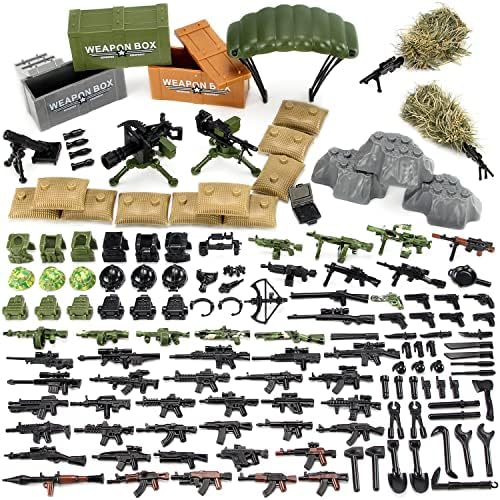 Feleph Weapon Pack Military Army WW2 Toys for Soldier Figures, Swat Team Gear Set for Boys, Battle Building Blocks Bricks Compatible with Major Brand