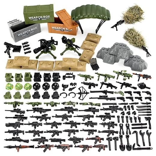 Feleph Weapon Pack Military Army WW2 Toys for Soldier Figures, Swat Team Gear Set for Boys, Battle Building Blocks Bricks Compatible with Major Brand