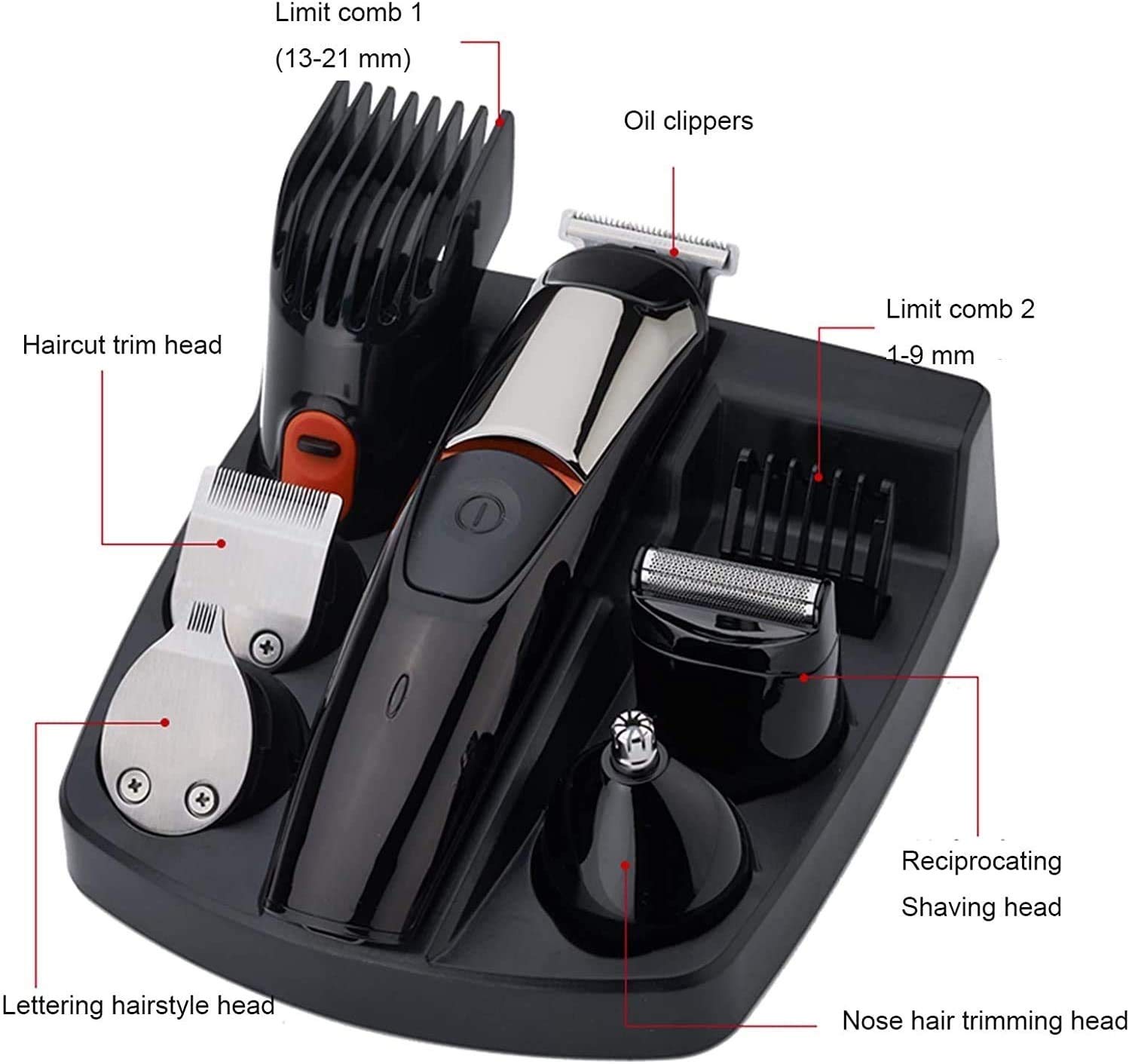 5 in 1 kit di taglio dei capelli completi del clipper da 5 in 1 per uomini, donne e bambini con 2 pettini di guida, kit di taglio del taglio del taglio della barba del taglio del taglio del tagli