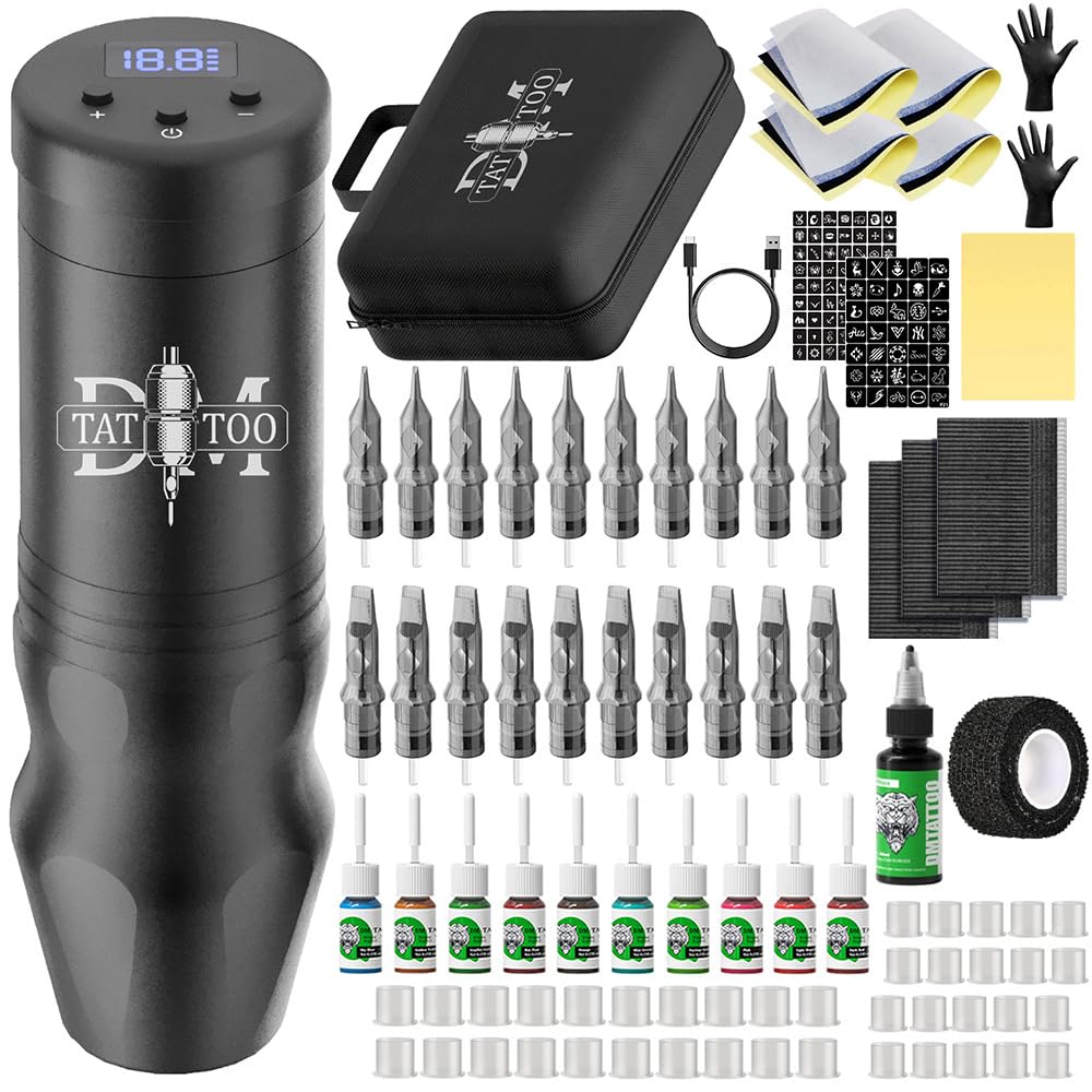 Kit penna per tatuaggi wireless - Macchina rotativa per tatuaggi da 1500 mAh con motore da 12000 giri/min, corsa da 4,0 mm, uscita regolabile da 4,8-12 V,Rosso