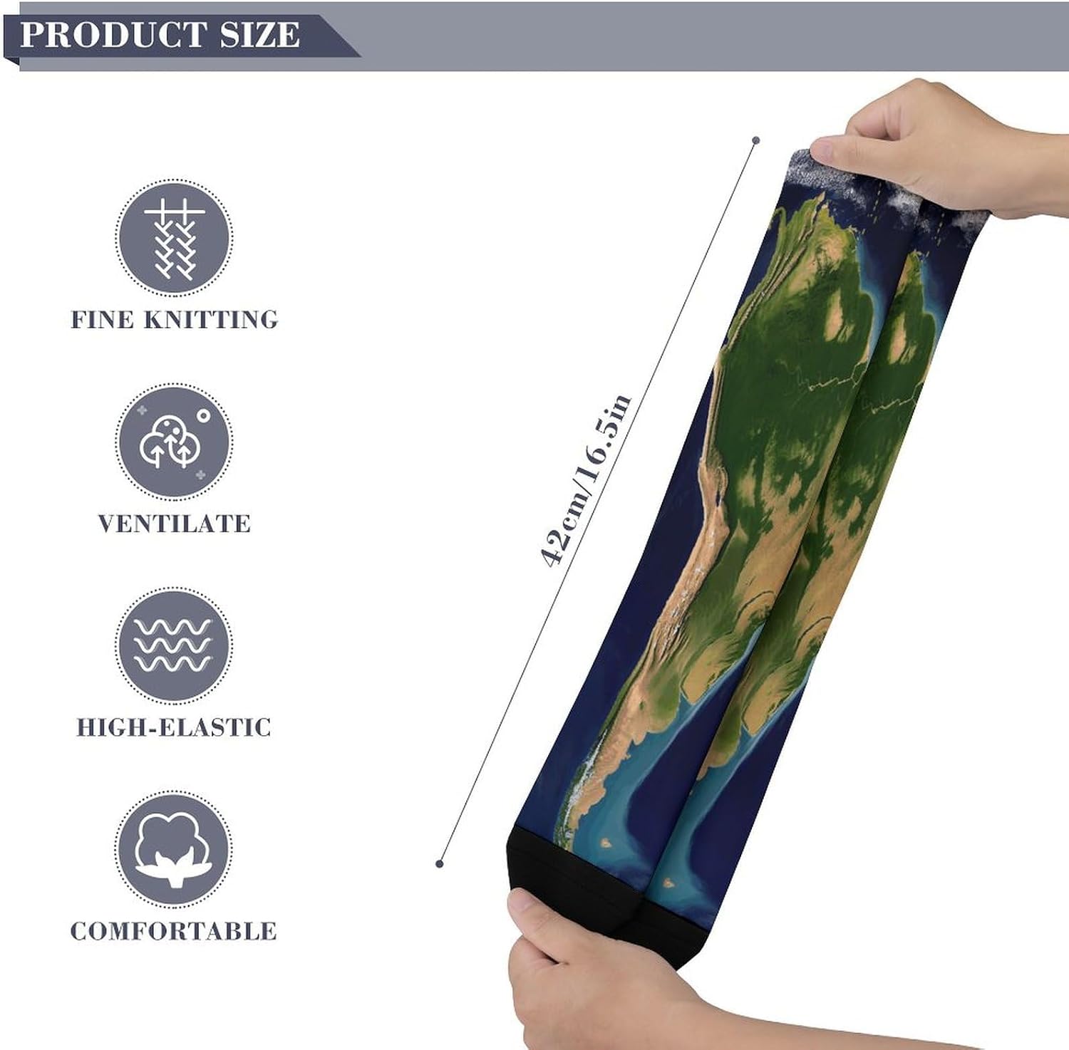 South America Satellite Image Compression Sock Circulation Support Socks Lightweight Knee High Tube Sock Over-The-Calf Sock for Adult