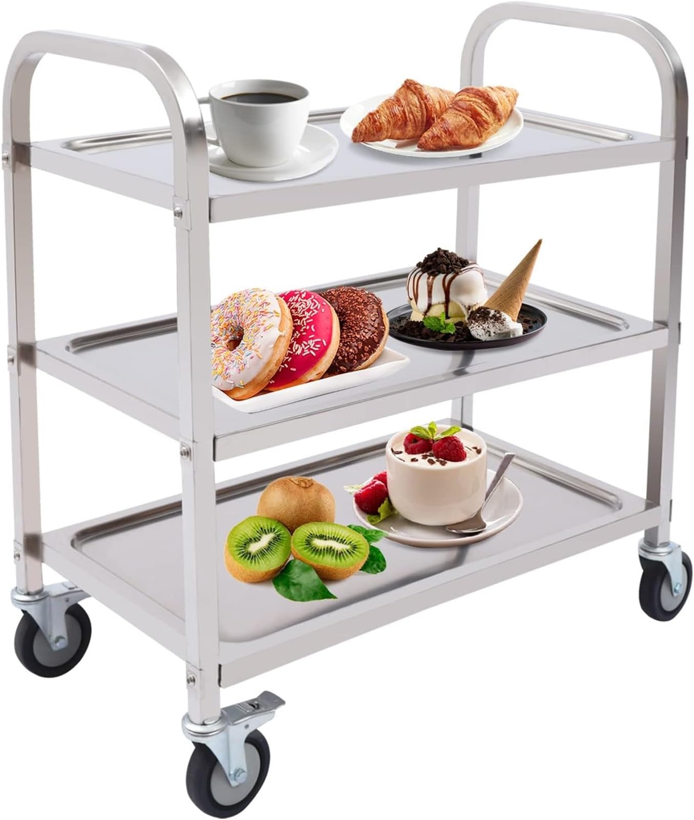 LJYKBFL Stainless Steel 3 Tier Utility Cart with Locking Wheels for Kitchen Hotels and Restaurants 85x45x90cm Commercial Grade Rolling Serving Cart