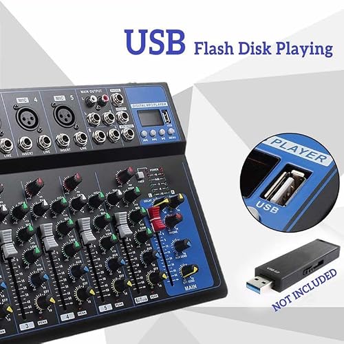 Mikser dźwięku, Mikser audio dla DJ-ów, 7-kanałowa jakość z wejściem dysku USB, zasilanie Phantom 48 V