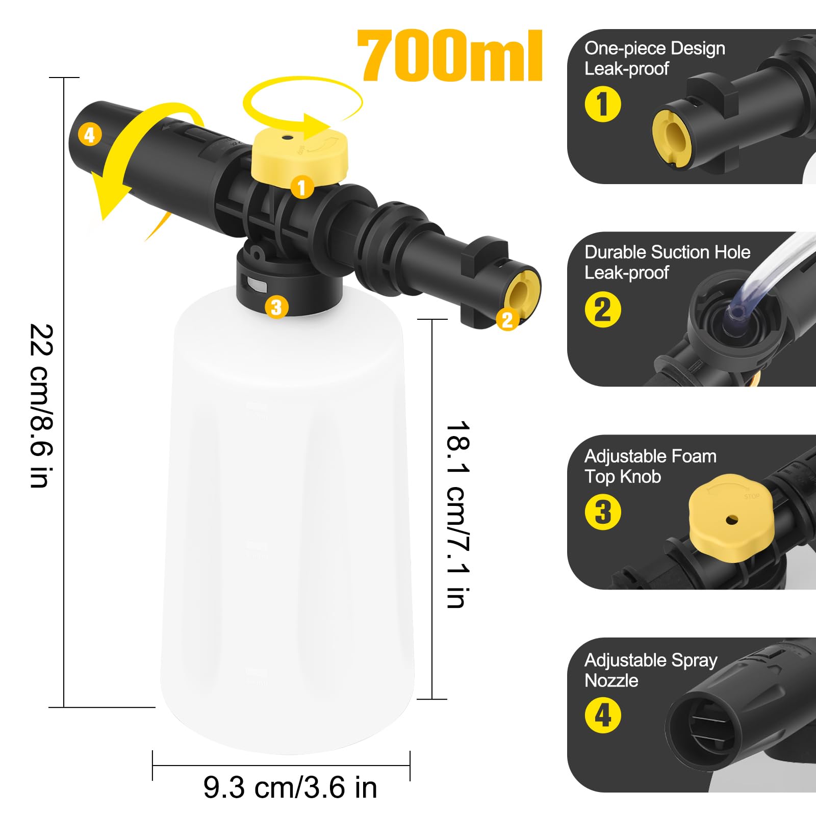 Lanca piankowa, dysza pianowa, armatka piankowa do Kärcher K7, K2, K3, K4, K5, K6, spryskiwacz piany, akcesoria samochodowe, nakładka na piankę, 0,7 l, butelka z rozpylaczem, dozownik mydła