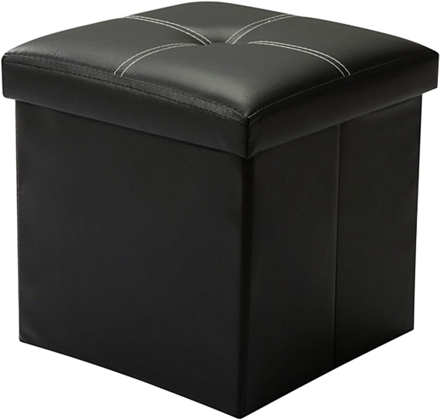 YCOCO Faux Leather Small Square Foot Rest Stools,Foot Stool with Storage,Folding Storage Ottoman Footrest Stool for Faux Leather Ottoman Chest,Toy Box Chest,11.8"X11.8"X11.8",Black Pack of 1