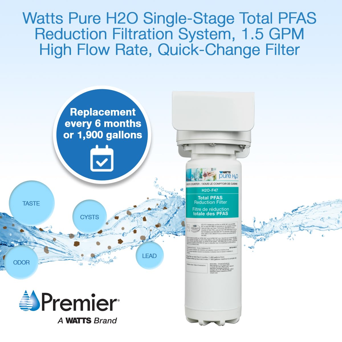 Watts Premier H2O-DWCBTP100 Single-Stage Total PFAS Reduction Under Counter Water Filtration System Reduces Forever Chemicals High Flow Rate — view 8