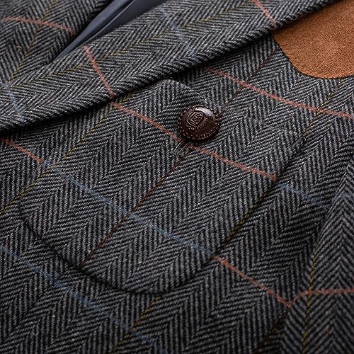 PJ PAUL JONES Men's Blazer Herringbone Tweed Sport Coats Two Button Wool Blend Formal Jacket4
