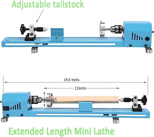 Miniatura 3 de Mini máquina de torno de madera multiusos mejorado y alargado diámetro de procesamiento de 11 pulgadas, soporte de torneado, corte de lijado, pulido