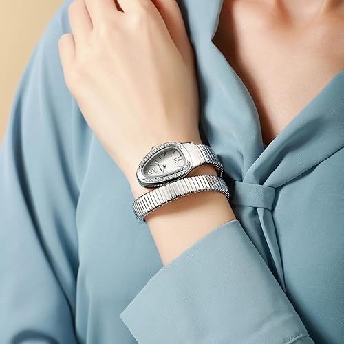 Miniatura 2 de Gosasa Elegante reloj de pulsera con forma de serpiente para mujer, diseño único, bobina de serpiente, vestido elegante, pulsera de diamantes, reloj
