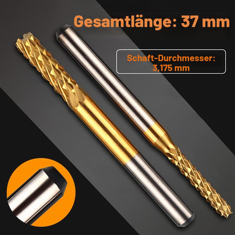 10 Stück Schaftfräser CNC-Fräser-Bits, 1/8 Zoll Schaft Fräswerkzeug Gravur Fräser Schaftfräser, 1,5–3,175 mm Titanbeschichtung CNC-Fräser-Bits