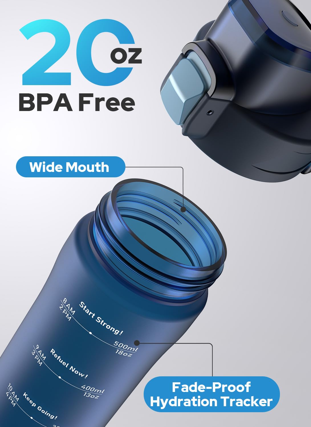 Opard Sports Water Bottles 20/24 Oz BPA Free Leak Proof Tritan Plastic Bottle Flip Top Kids Water Bottle Fast Flow