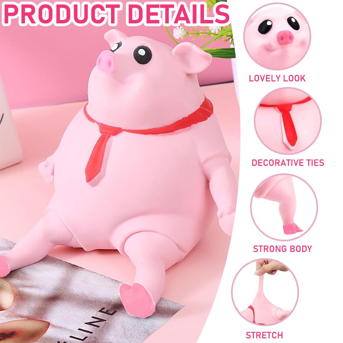 Jouet Anti-stress Cochon Rose à Pétrir – TPR Doux Et Lavable – Cadeau Pour Adultes Et Enfants