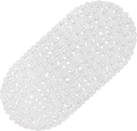 WELTRXE Pebbles Bath Mat Clear Non-Slip Bathtub Mat with...