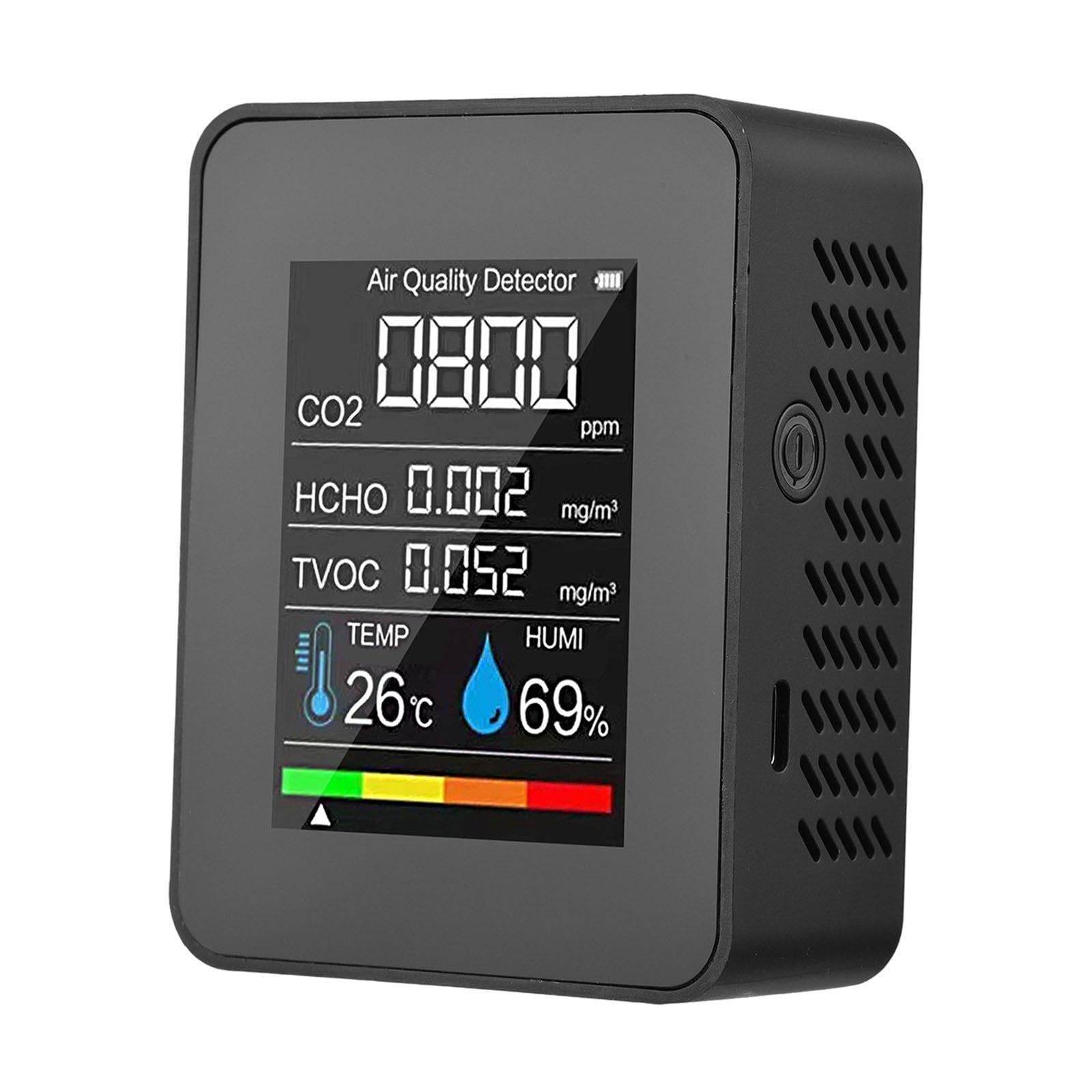 POXZSFX 5 In 1 Air Meter Accurate Detection CO2 Formaldehyde Temperature Humidity Sound Alarm Real Time Monitoring At Home Temperature Humidity Real Time