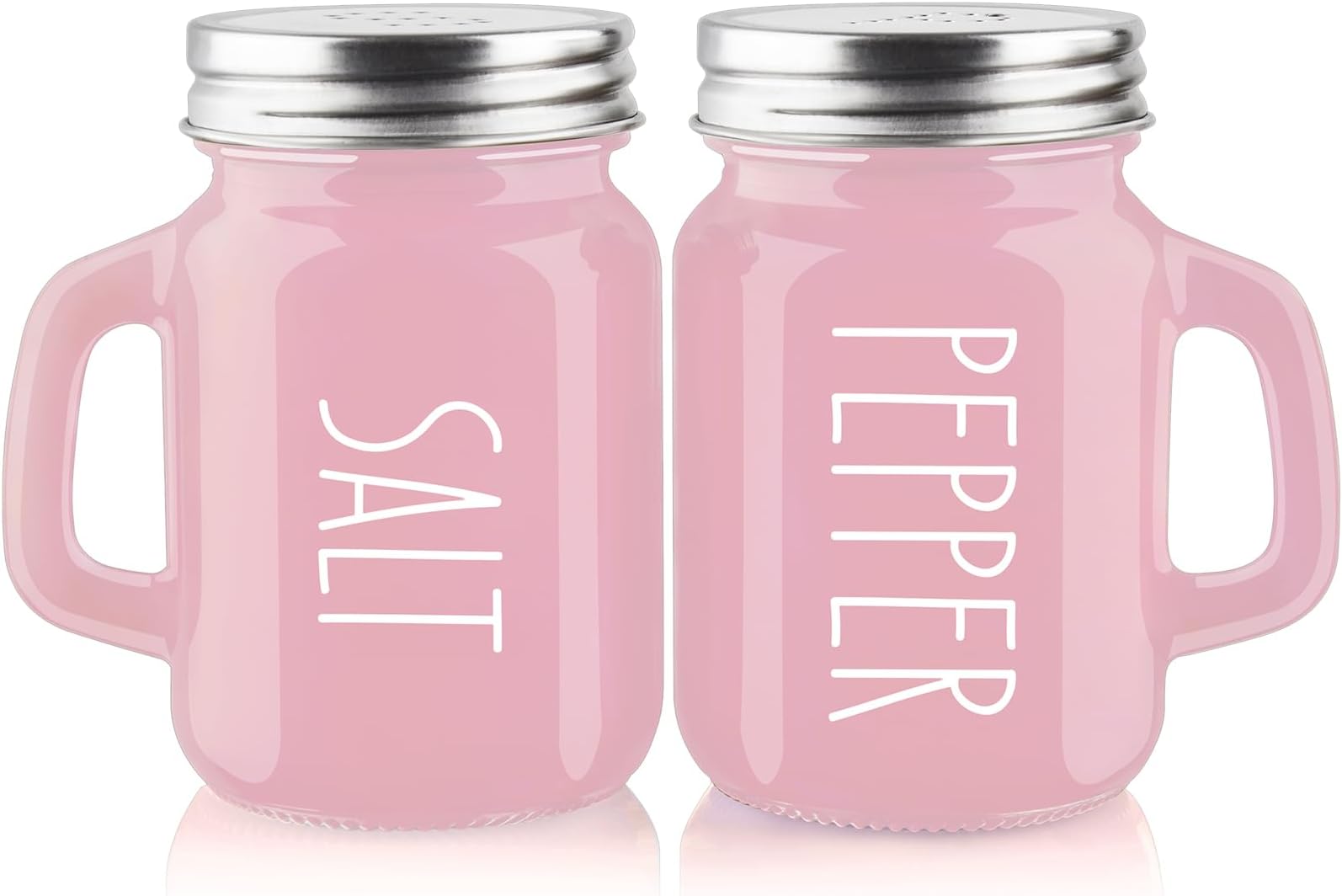 Pink Salt and Pepper Shakers Set - Pink Kitchen Accessories - Pink Kitchen Decor - 4 oz Glass Salt and Pepper Set for Cooking Table, RV, BBQ, Easy to Clean & Refill