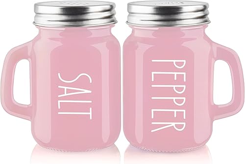 Miniatura 12 de Juego de saleros y pimenteros rojos, 4 onzas, lindos y modernos juegos de saleros rojos de vidrio navideños con tapas de acero inoxidable