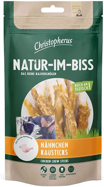 Christopherus Patyczki do żucia dla psów, kurczaka, suszone na gorąco powietrze, naturalne gryzienie, 70 g